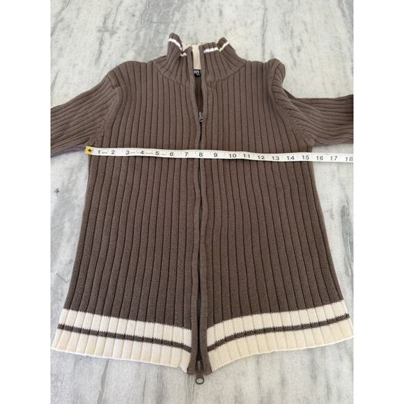 Contact New York Zippered Brown & White Knit Sweater Zip Cardigan Vintage Y2K - Picture 7 of 8